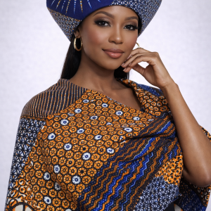 Zulu Hat and Shawl Set ( Geometric Blue